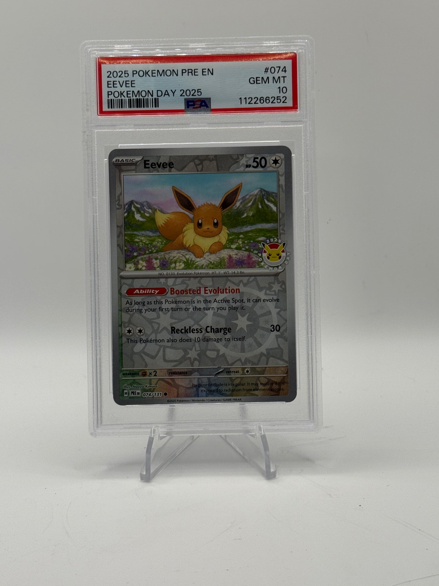Eevee - 074/131 (Pokemon Day 2025) (Reverse Cosmos Holo) - Miscellaneous Cards & Products PSA 10