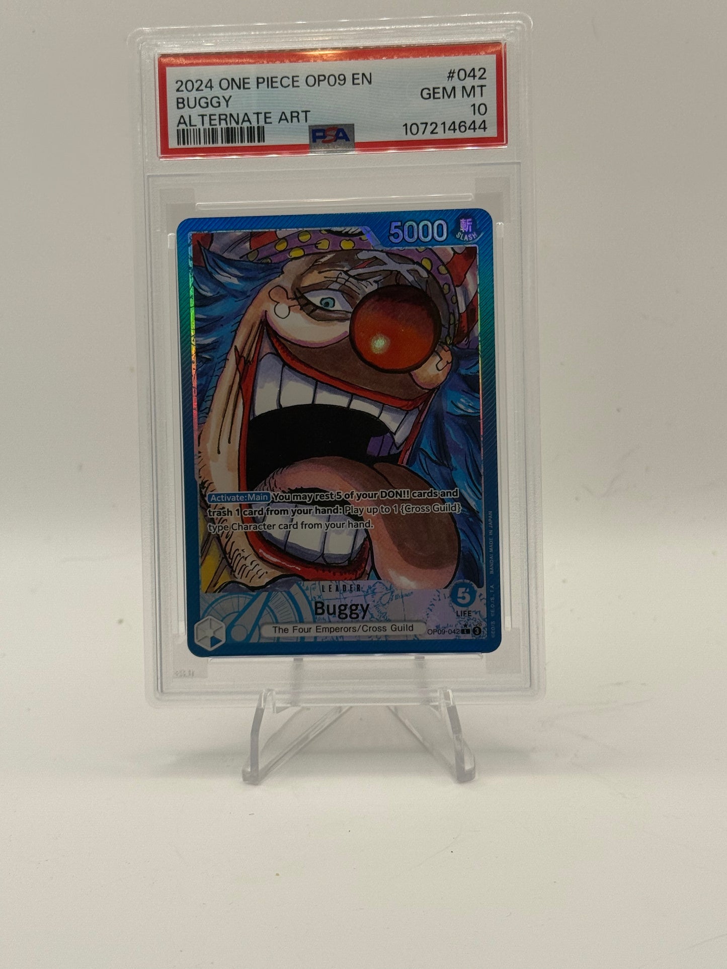 One Piece OP09 Alternate Art Leader Buggy #42 PSA 10